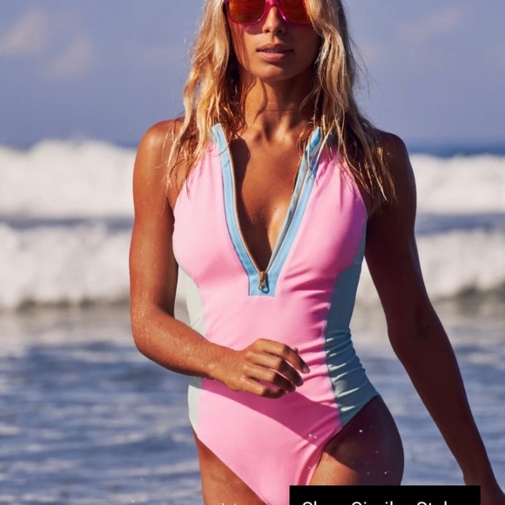 LoveShackFancy X Hurley - Max Colorblock Mock Neck Moderate One Piece Swimsuit